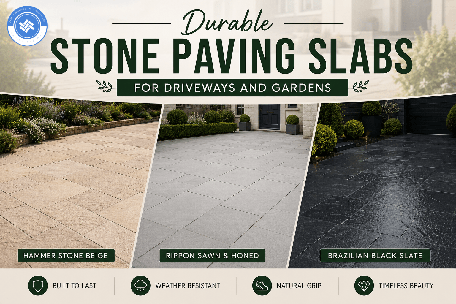 Durable Stone Paving Slabs for Driveways and Gardens