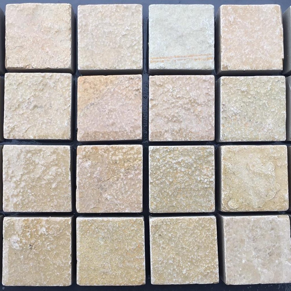 Yellow Limestone Cobbles - Handcut - 100x100 (40mm)