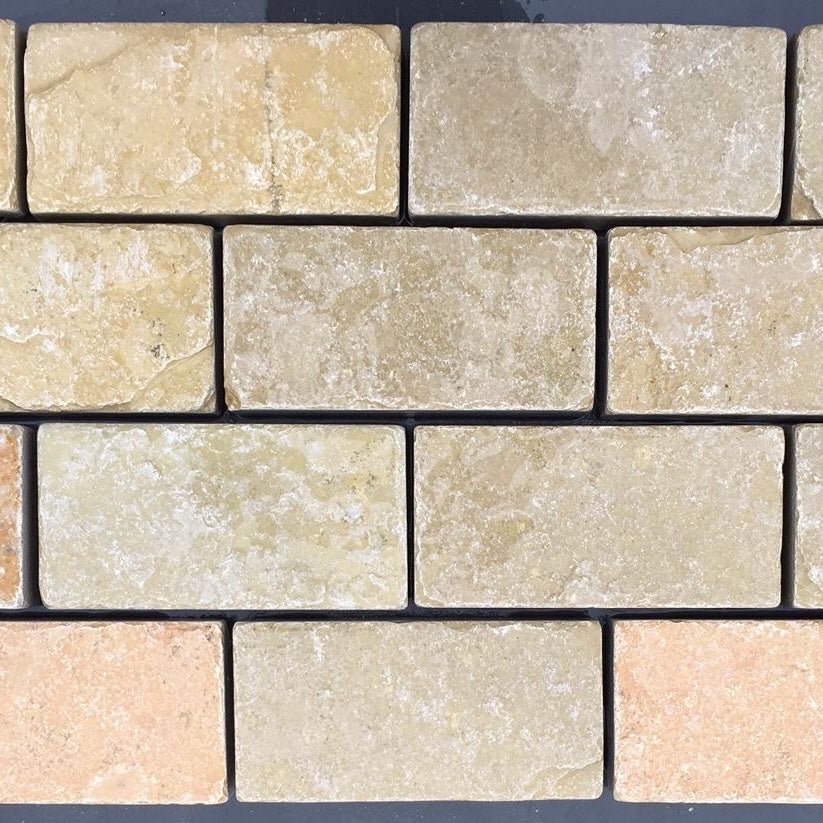 Yellow Limestone Cobbles - Handcut - 100x100 (40mm)